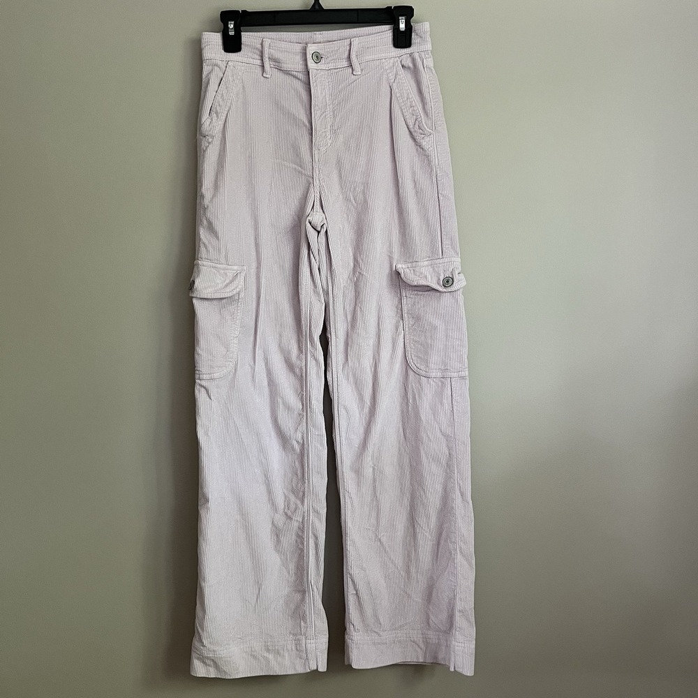 American Eagle Outfitters Women 2 Corduroy Pink Wide Leg Cargo Y2K Streetwear